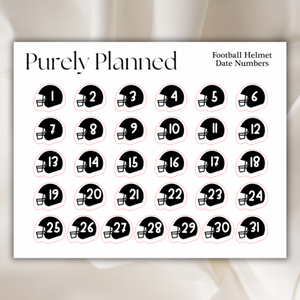 Football Helmet Date Numbers